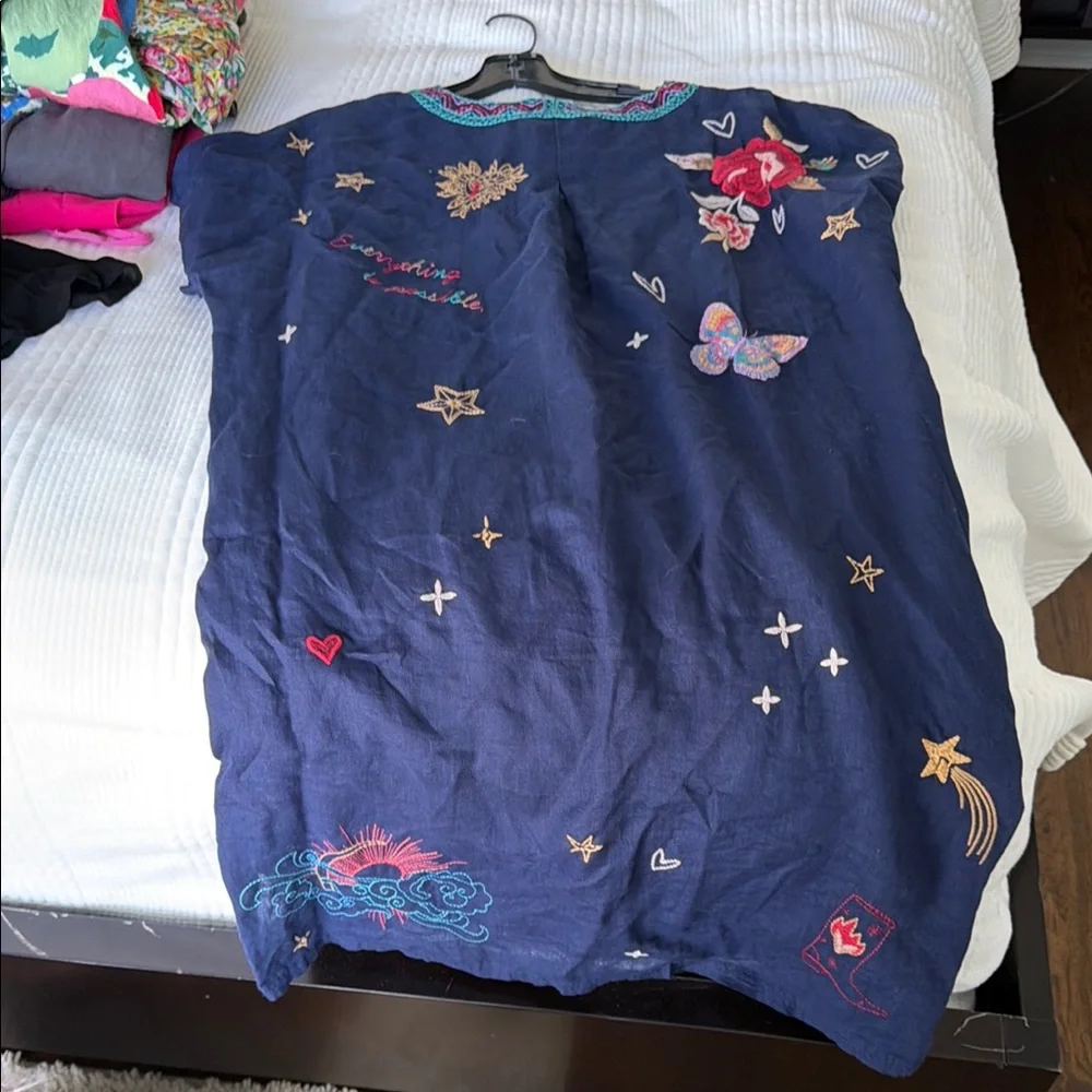 Johnny Was Dark Blue Embroidered Midi Dress - Picture 5 of 6